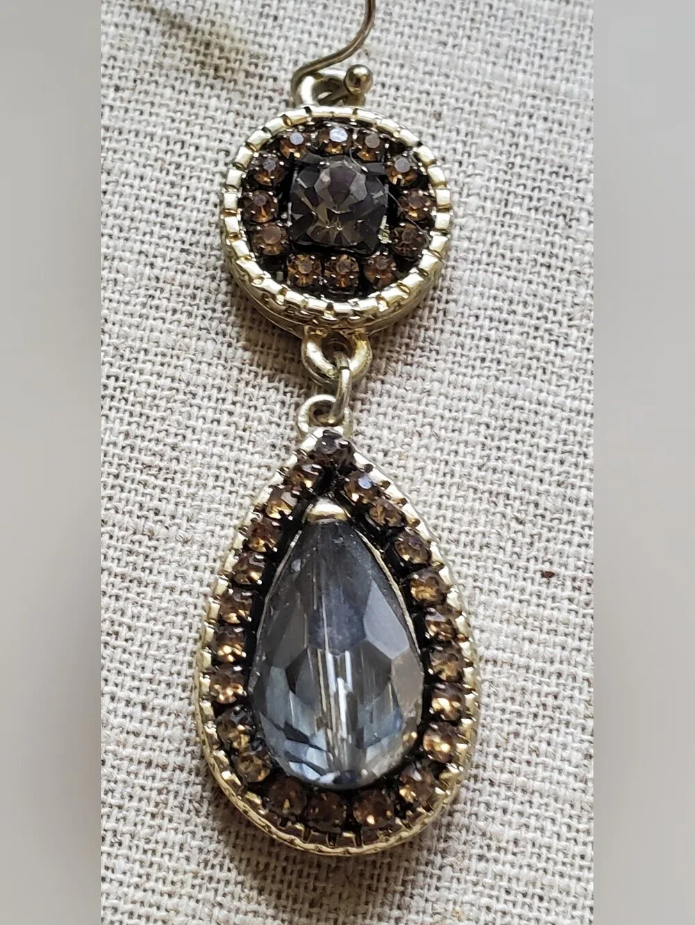 ​White House Black Market Smoky Quartz Crystal & Pave Teardrop Dangle Earrings